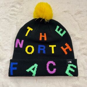 The North Face Ski Tuke Knit Logo Beanie with Neon Lettering! VGUC